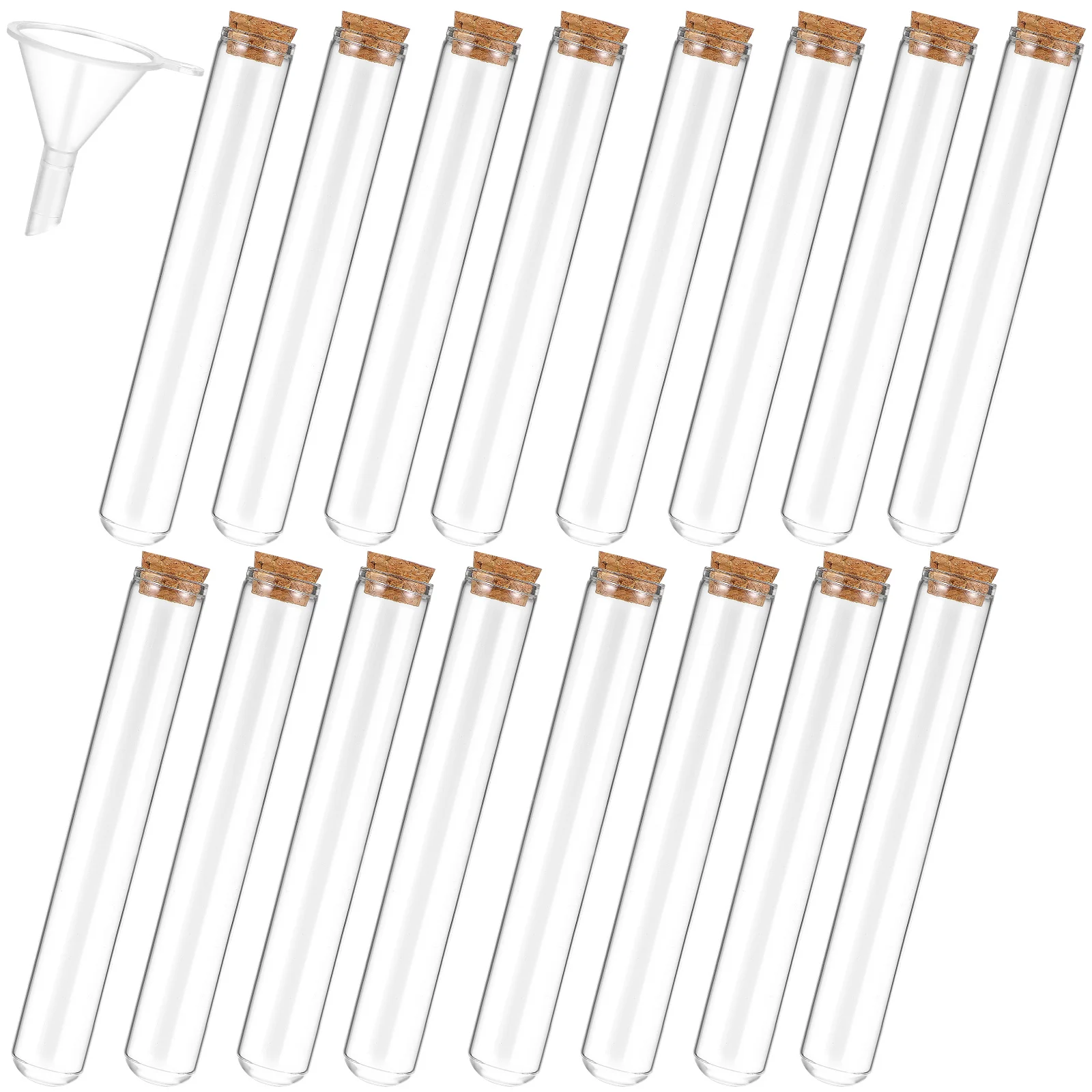 

16Pcs Glass Test Tubes Cork Stoppers Clear Sealing Bottles Funnel for Experiments Candy Storage Bath Salts DIY Wishing Bottles