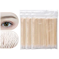 Hisopo de algodón de madera para Microblading, maquillaje permanente, joyería médica para los oídos, palos de limpieza, punta de brotes, 7/10cm, 100 unids/lote por paquete