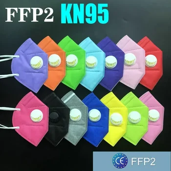 12 Farben FFP2-Maske KN95 mit Ventil 5 Schichten Erwachsener schwarzer Stoff Mascarillas Schutzgesichtsmaske Filter Atemschutzmaske
