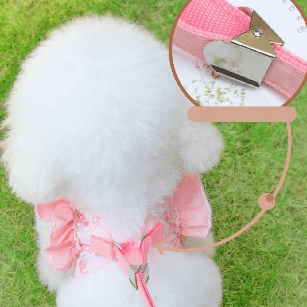 Verstellbares Hundegeschirr und Leine, Ausbruchsicher, Komfortables Hundeleine, Blumenmuster, Atmungsaktiver Hundegurt – Detail 4
