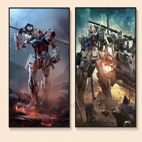 Gundam Poster Mech Cartoon Anime Living Room Decoration Painting Children's Room Bedroom Bedhead Mural Horizontal and Vertical