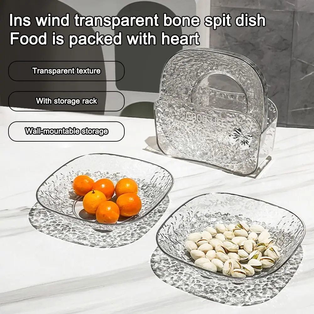 Durable Thick Fruit Plate Transparent Stackable Dining Table Trash Tray Candy Snack Dish