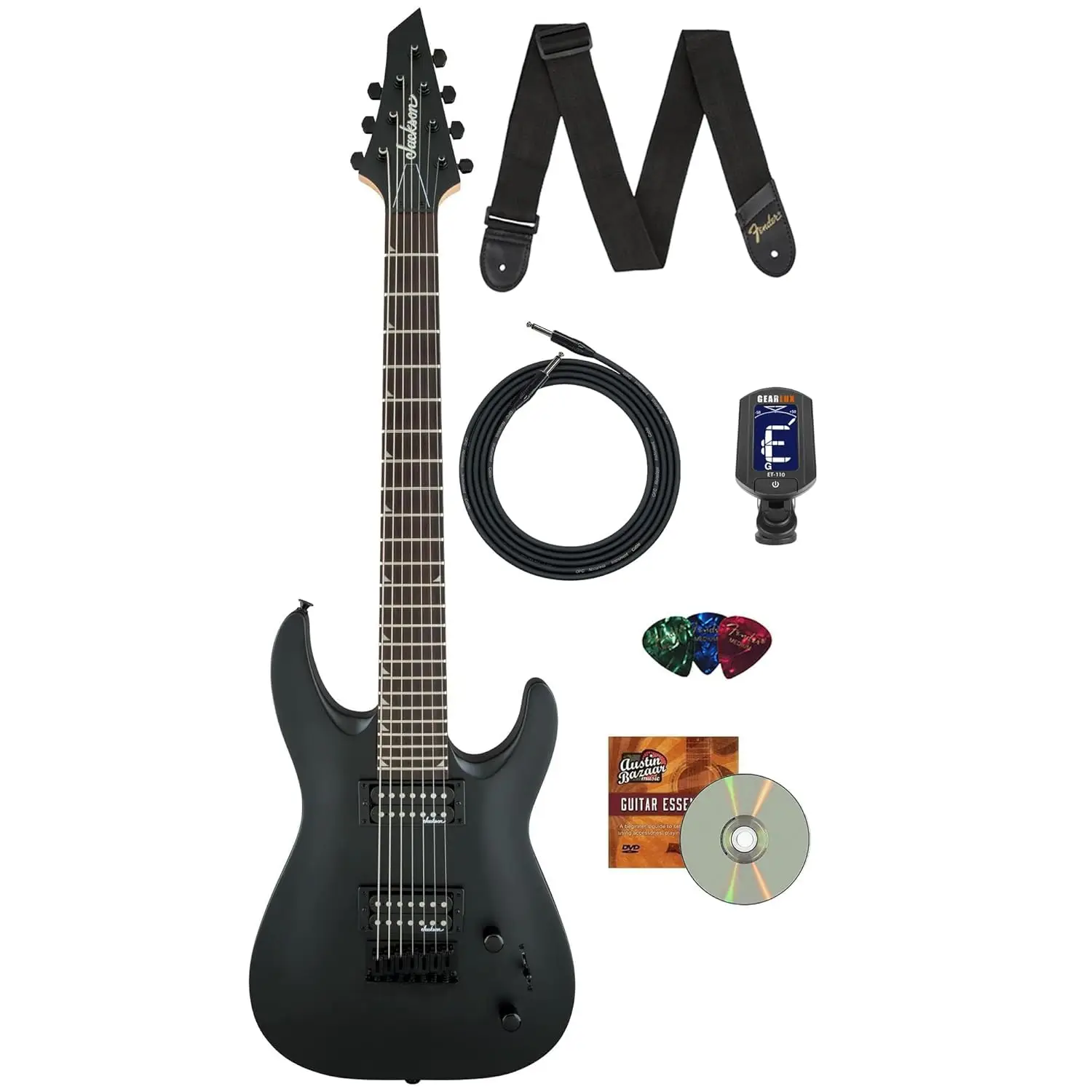 Guitarra Eléctrica Dinky Arch Top JS22-7 DKA HT - Paquete Negro Satinado con Cable, Afinador, Correa, Púas y Austin, Personalizada