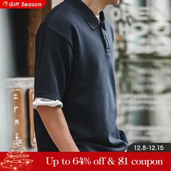 Maden Vintage 340g Heavyweight Polo Shirt for Men 2023 Summer Cotton Golf Wear T-shirt Casual Loose Short Sleeve Tee Work Wear