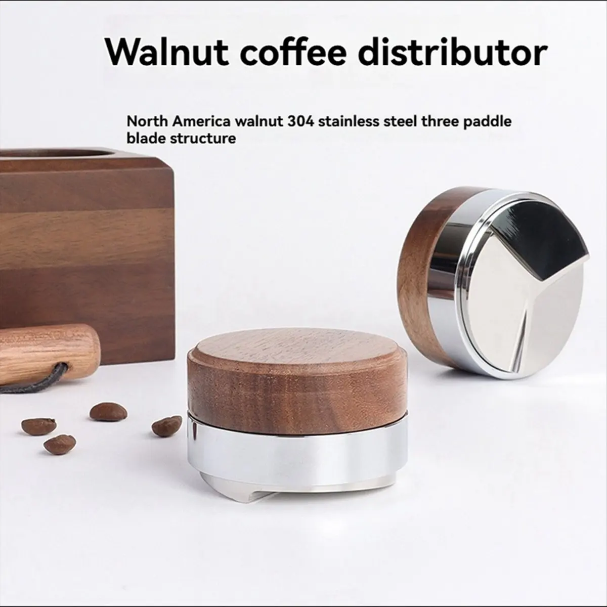 A006 Distribuidor de Café 51mm com Tampa de Nogueira, Ferramenta Niveladora de Espresso para Porta-Filtro