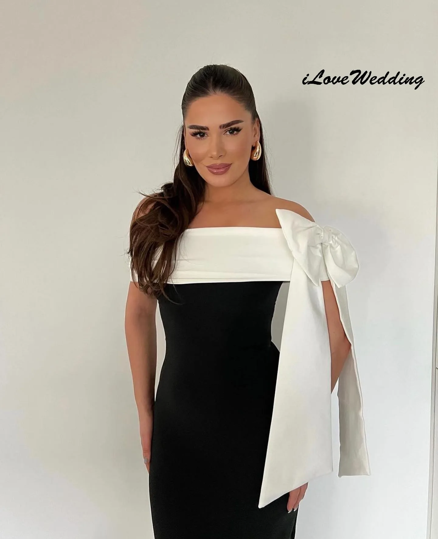 Vestidos de fiesta elegantes con hombros descubiertos, vestidos de cóctel hasta el té con lazo, vestido Formal de sirena para mujer, vestido de fiesta para Gala personalizado 2025