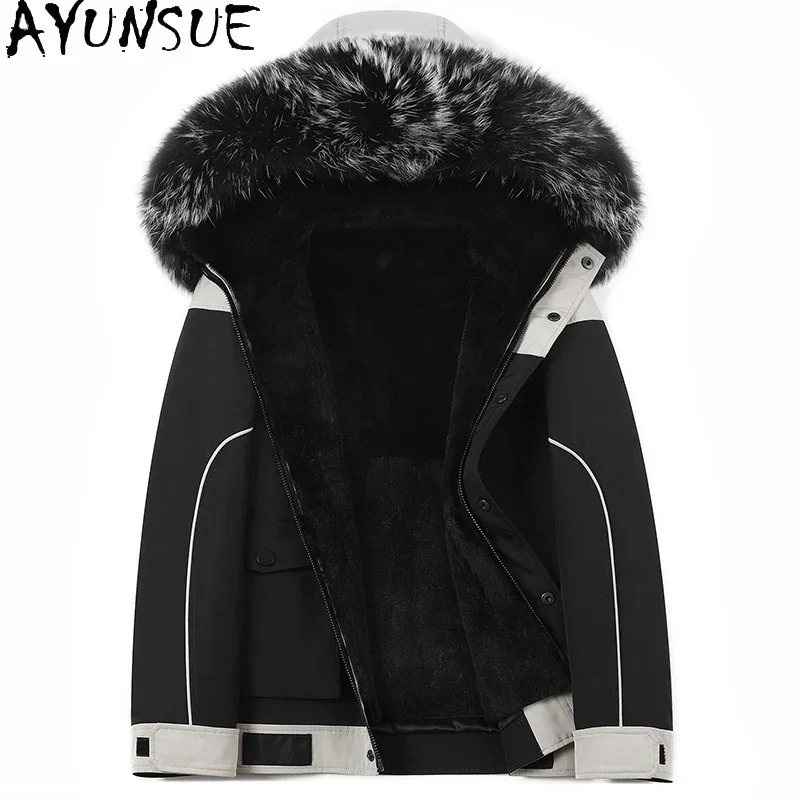 AYUNSUE New Hooded Fur Parka Men Rex Rabbit Fur Liner Detachable Jacket Mens Winter Jackets and Coats Raccoon Fur Collar SGG753