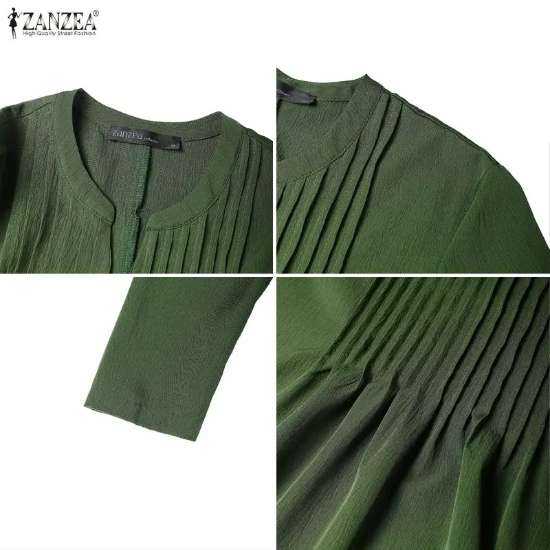 ZANZEA – robe longue pour femmes, col en v détaillé, manches longues, couleur unie, décontractée, ample, ligne a, vêtements pour femmes, printemps 2026