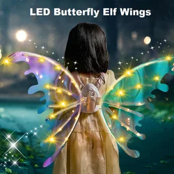 Light Up Dancing Butterfly Elf Wings with LED Lights & Music Electric Fairy Wing for Girls Kids Adult Halloween Costume Dress Up