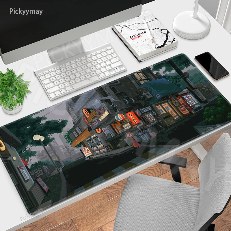 PC Gamer Mousepad Pixel Art Mouse Pad Office Large Mouse Mat Rubber Deskpads XXL Desk Mats Street Scenery Mousepads 900x400mm