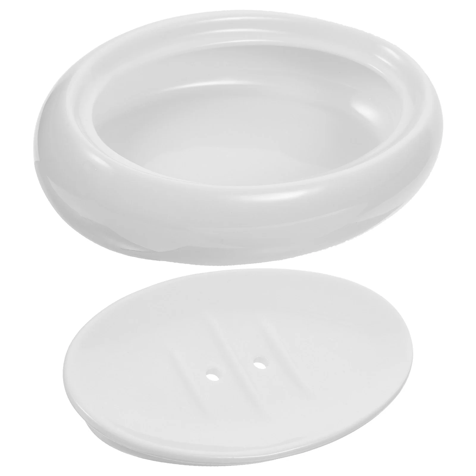 Soap Dish for Shower Creative Oval Double Layer Drainable Ceramic White Bathroom Case