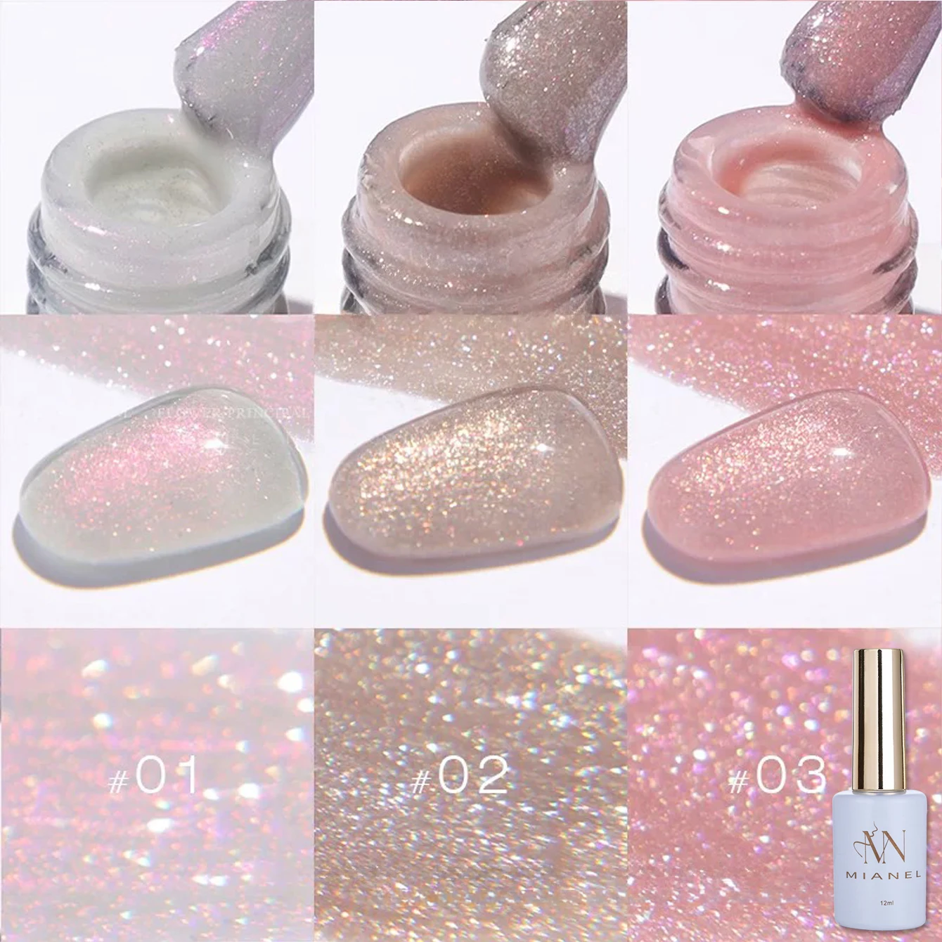 MIANEL 12 مللي 1-4 قطعة عيد الميلاد الوردي الأزرق سلسلة هلام طلاء الأظافر مع بريق متفجر يون بروكيد الماس هلام البولندية الأظافر الوردي