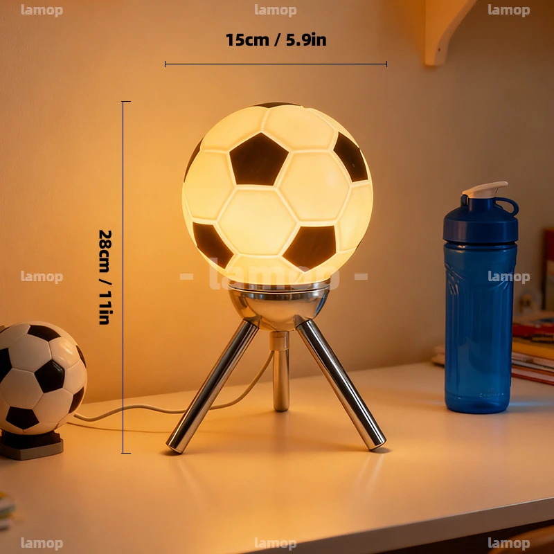 Glass Soccer‑GeoSphere Shade Table Lamp Youth‑Dynamic 3 Tone Mild Radiance Bedside Game‑Nook Study Shelf Decor