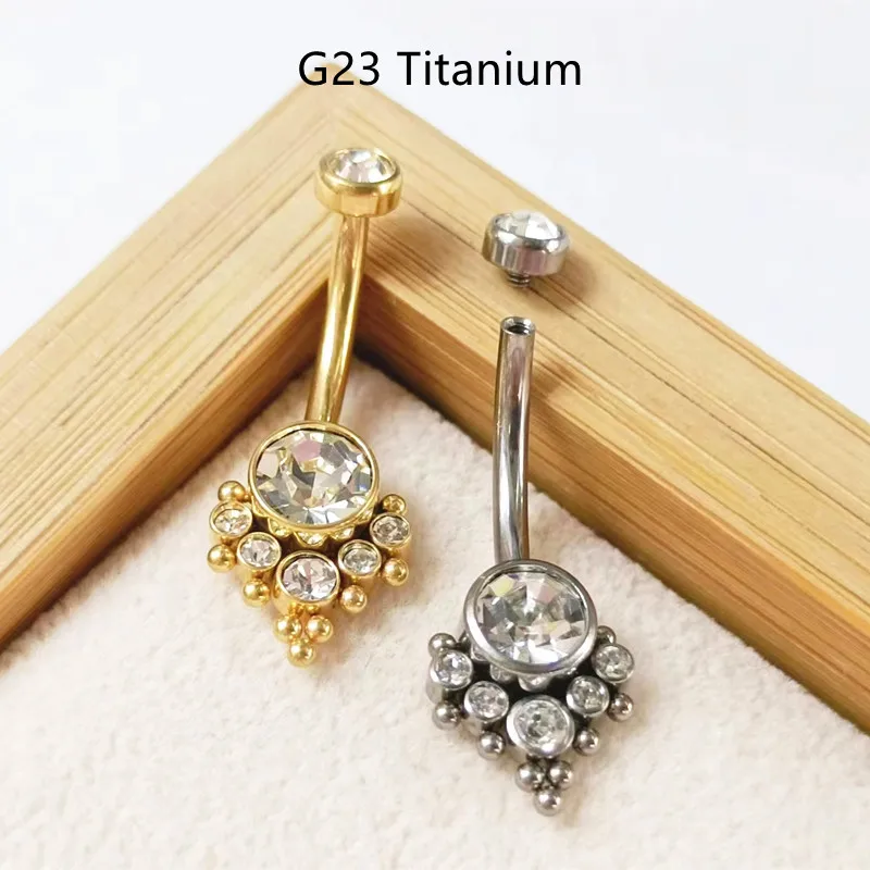 10PCS Body Jewelry-New G23 Titanium Gems Ball 14G  Navel Belly Button Curve Navel Piercing Barbells Jewelry Shine