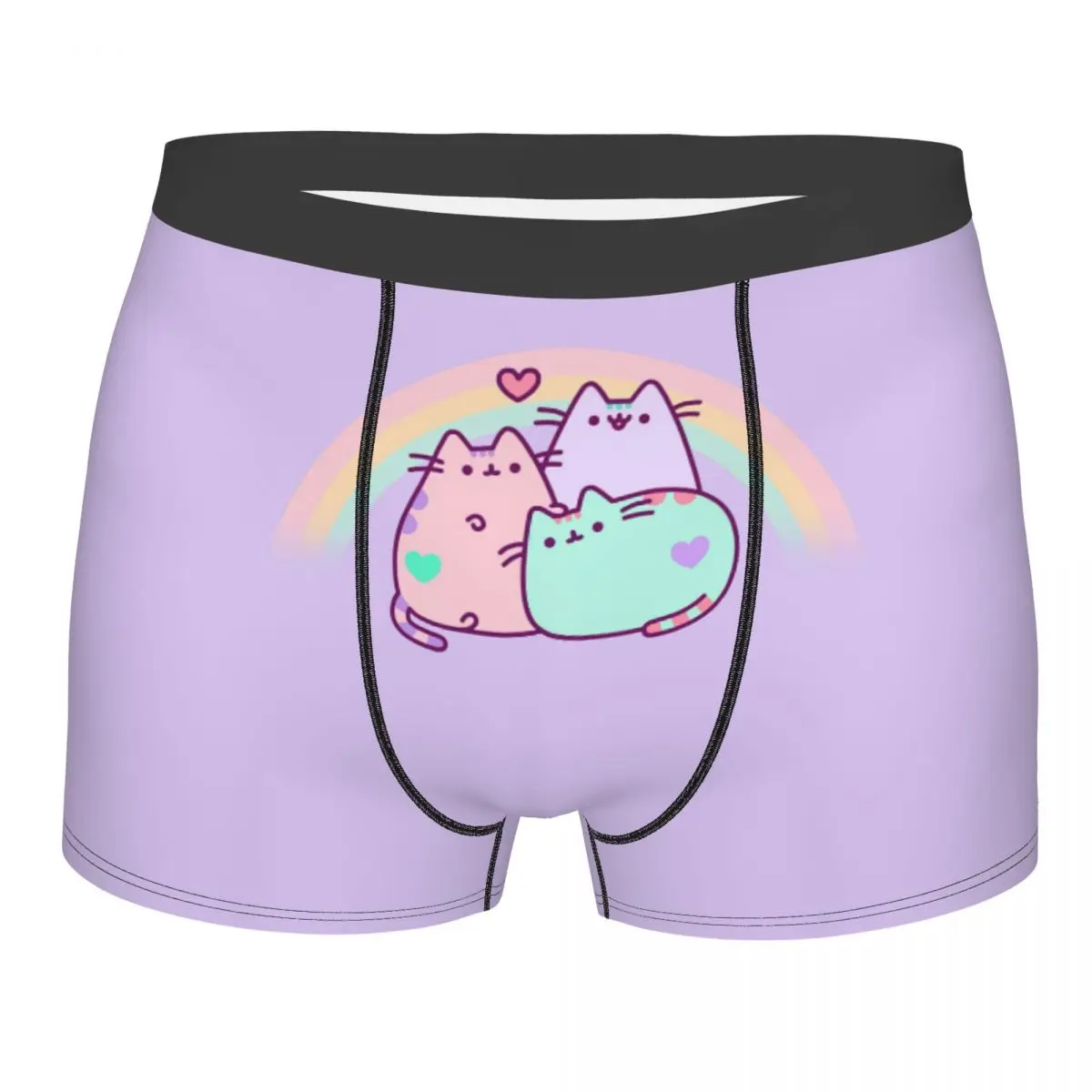 Custom Male Fashion Pusheens Cat Rainbow Heart Underwear Catroon Kitten Boxer Briefs Breathable Shorts Panties Underpants