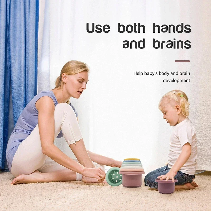 Baby Montessori Cup Stacking Toys Beach Pool Bathtub Educational Toys for Toddler Infant 0-12 Month Xmas Gift