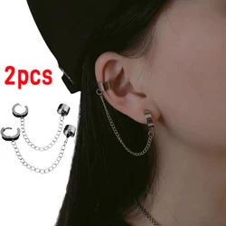 New Titanium Steel Ear Cuff Clip Dangle Drop Chain Earrings for Men Women Punk Rock Goth Cool Hip Hop Kpop Earring Jewelry Teens