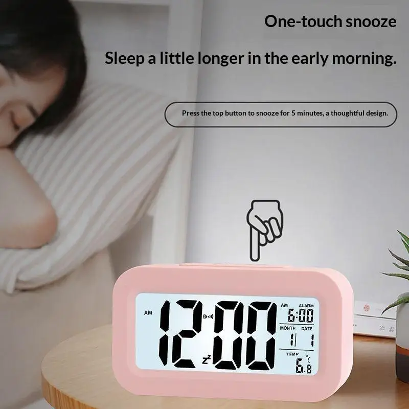 Digital Compact Alarm Clock Multiple Colors Temperature Date Display Snooze Function For Bedroom Office Students Dorm