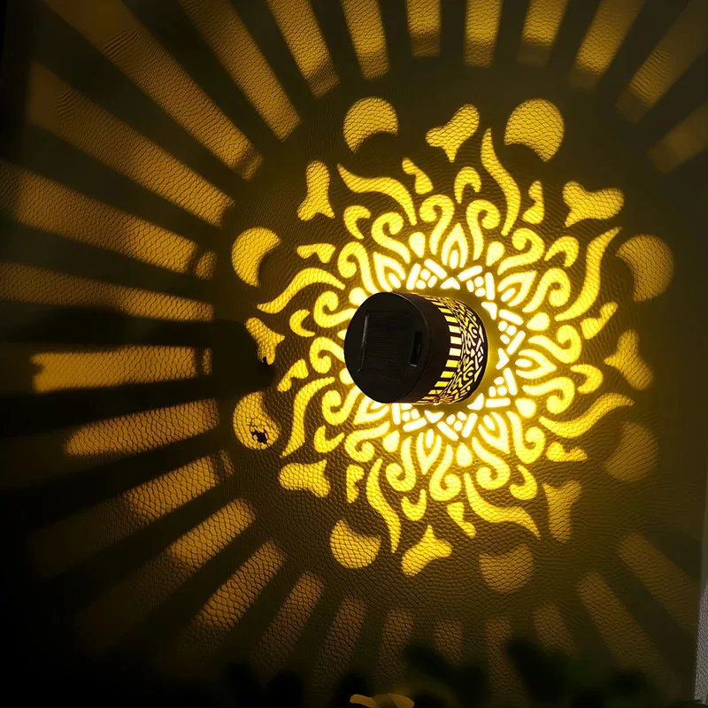 Solar Mandala Lights Metal Waterproof Outdoor Garden Decor Wall Lamp for Fence Patio Backyard Deck Step Post Night Light