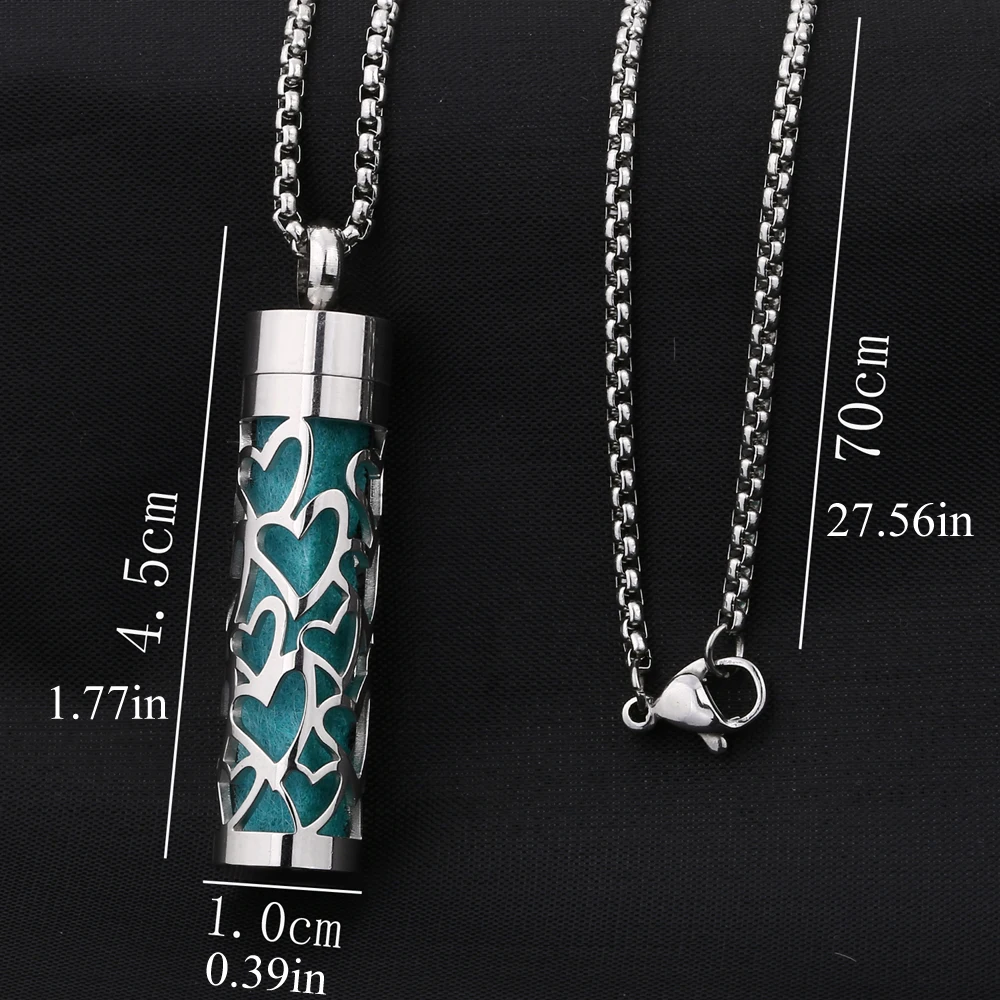 Stainless Steel Hollow Vertical Bar Air Freshener Perfume Oil Diffuser Locket Charm Jewelry Pendant Necklace For Women Men Teen