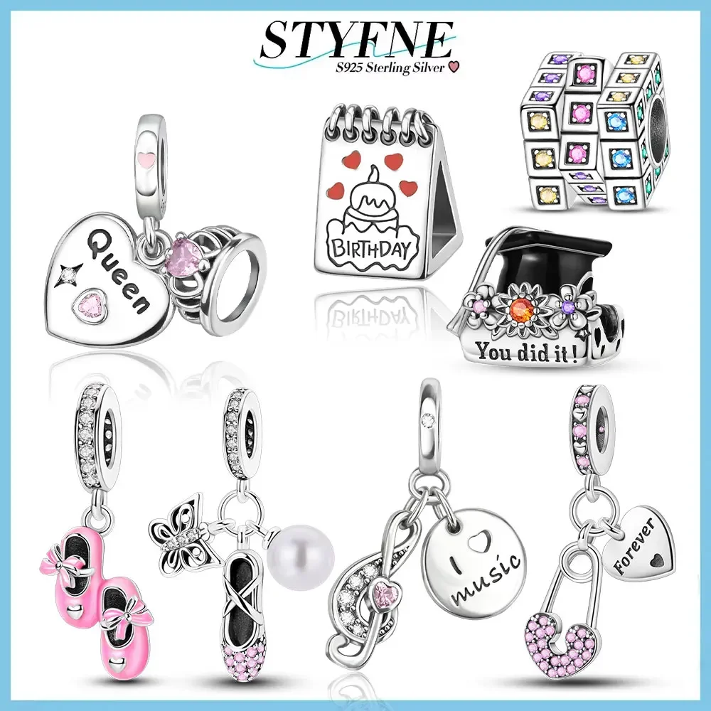 925 Sterling Silver Dancing Bow Pink Ballet Shoes Girl Beaded Charm Fit Original Bracelet Simple Jewelry Accessories Gift