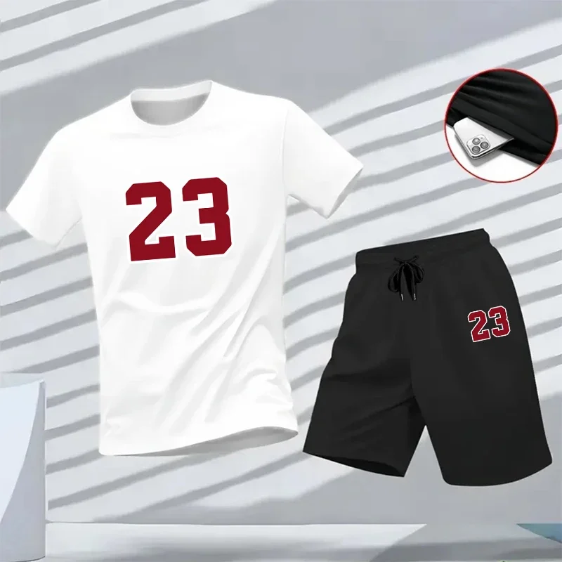 

Male Outdoor Gym Training Jogging Suit Short Sleeve Outfits Men's Tracksuit Summer Daily Casual Sporty T-shirt & Shorts 2pcs Set