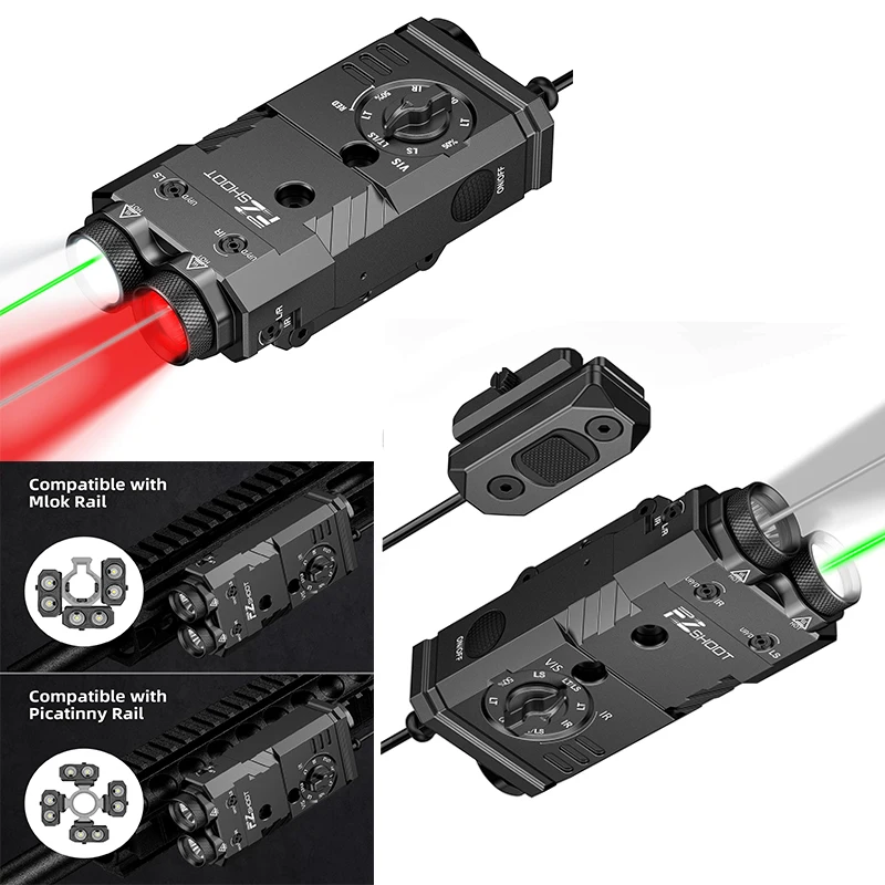 EZshoot 1600 Lumens Rifle Flashlight/Red or IR Illuminator with Green/IR Laser 4-in-1 Combo Compatible with Picatinny and M-Rail
