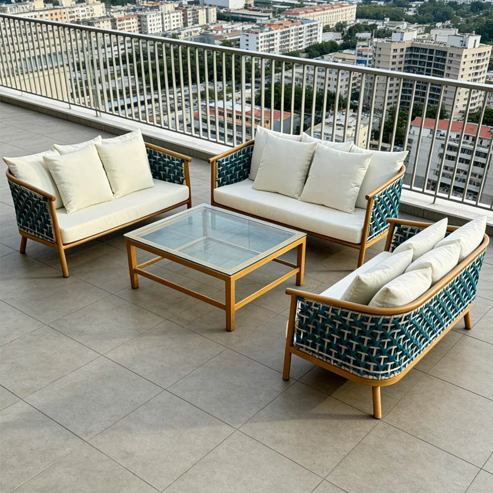 S*-Modern Luxury Outdoor Teak Sofa Set Patio Garden Sofa Cushion Villa Resort Lounge Rattan Sectional Modular