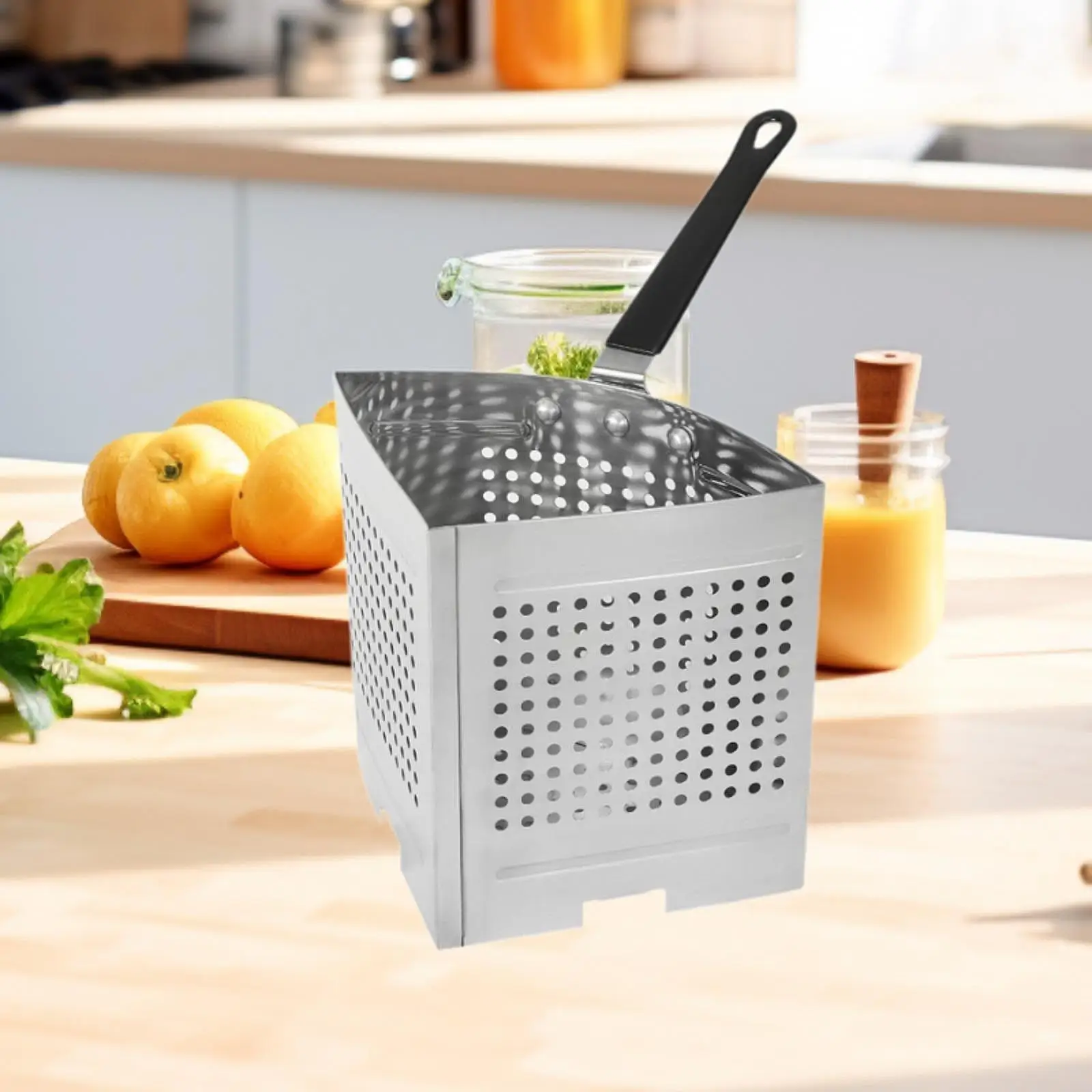 

Stainless Steel Pasta Pot Strainer Basket Insert Blanching Basket Perforated