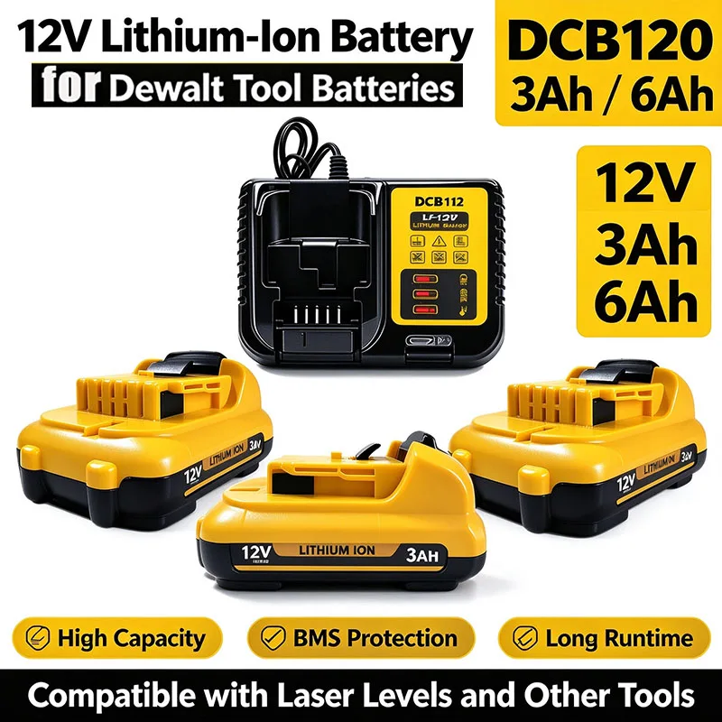 Hot‑Selling 2026 New Durable Replacement Battery For DEWALT DCB120 12V 3.0‑6.0Ah Compatible DCB123 For Outdoor Laser Level Gear
