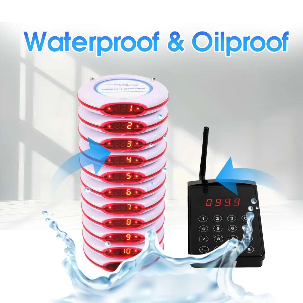 Wireless Restaurant Pager System with Touch Keypad Waterproof Drop-proof Food Pager Long Range for Food Truck Clinics Cafe