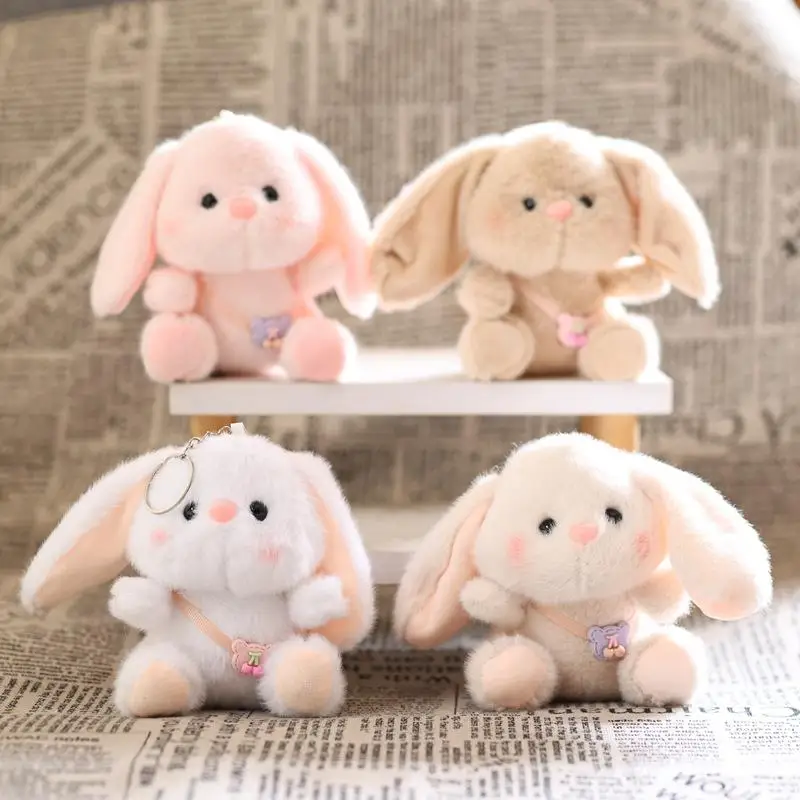 14cm Bunny Keychain Cartoon Little Rabbit Stuffed Doll Keyring Soft Plush Toy Key Holder Bag Pendant Backpack Hanging Decoration
