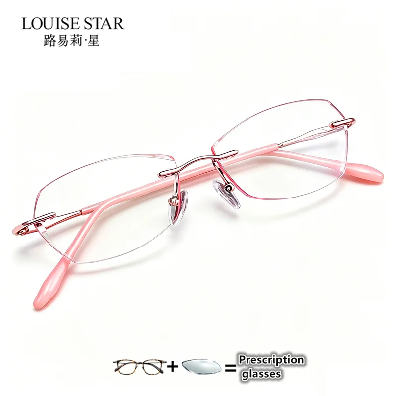 Pure titanium frameless women's prescription glasses with cut edges, frameless myopia, anti blue light, progressive fashion MR-8
