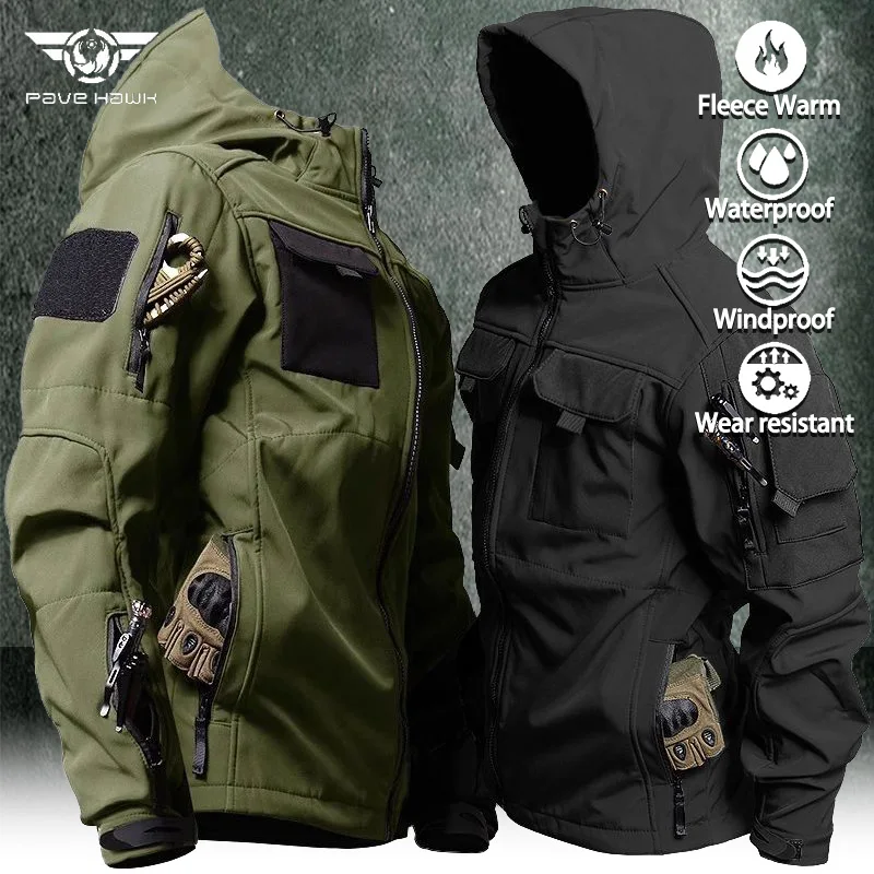 Hooded Tactical Jacket Men Army Training Wear-resistant Windbreaker Outdoors Camping Waterproof Coat Winter Cargo Instructor Top