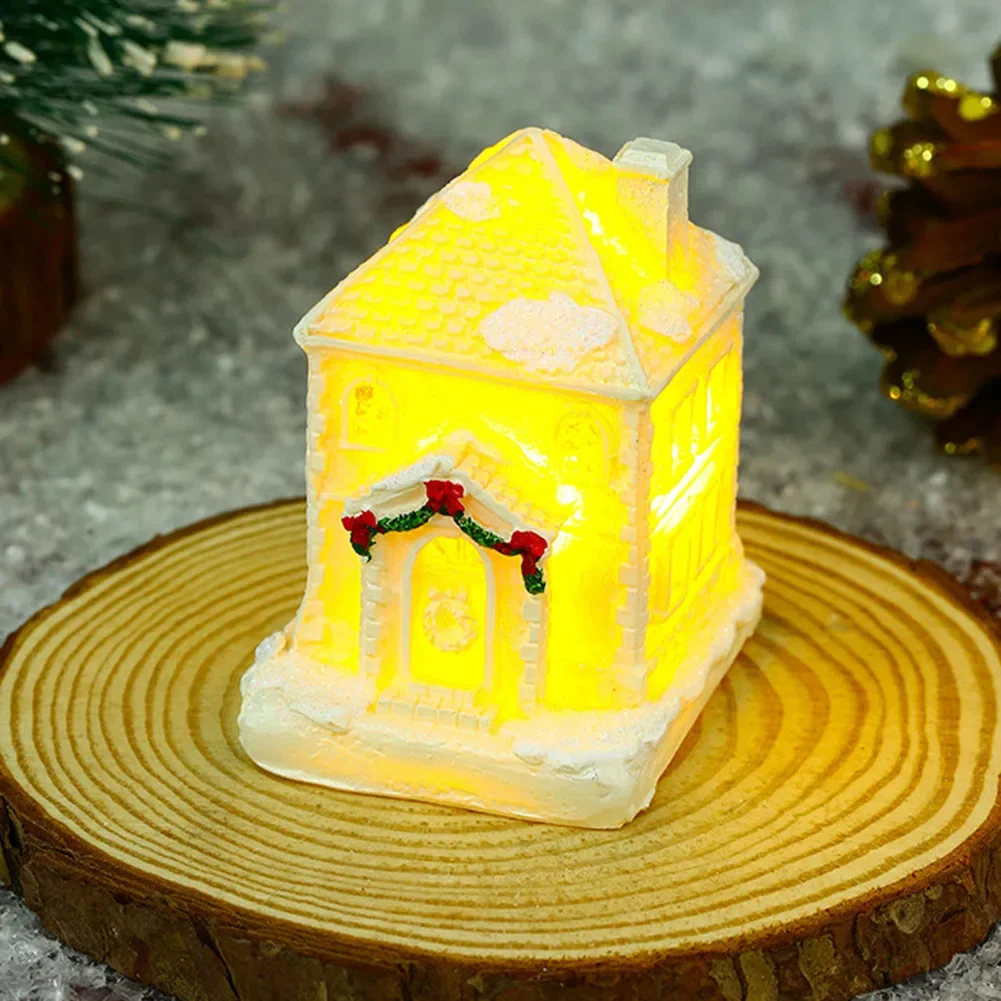 Christmas House Decoration Landscape Ornament Present Resin Versatile White + LED Light 1 Pcs 9*7*5.5cm Easy To Use