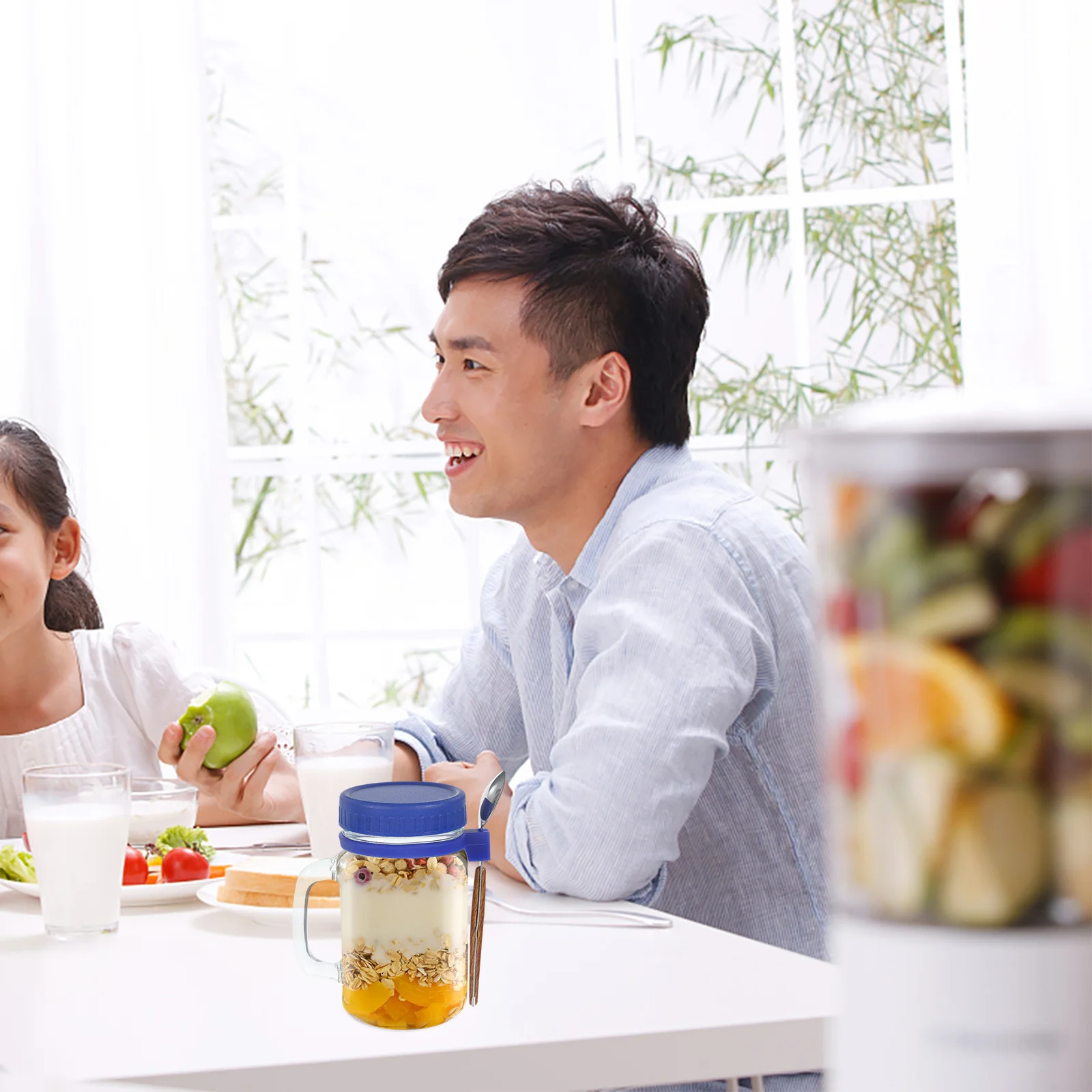 

1 Set Overnight Oatmeal Container Glass With Lid Spoon Household Breakfast Cup For Yogurt Milk Storage Jars Portable Cereal