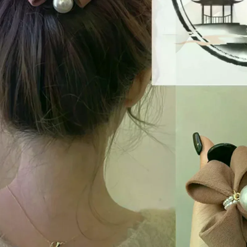 جديد لؤلؤة ربطة القوس فيونكة مشبك شعر كليب أفخم ذيل حصان ثابت مشبك شعر أنيق المرأة أغطية الرأس الإكسسوار هدية لفتاة