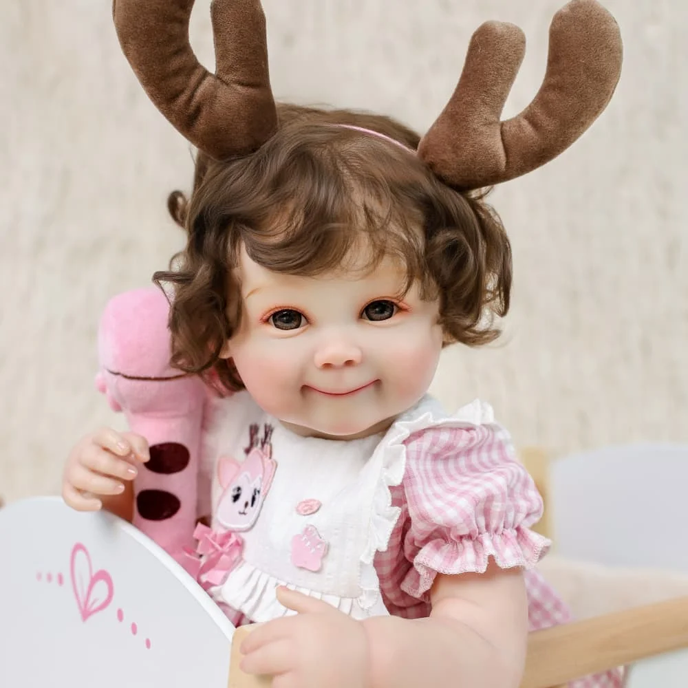 

Оригинальная кукла-реборн Cloveray 22 дюйма с имитацией улыбки, в клетчатом платье с оленьими рожками и жирафом, подарок на день рождения для детей