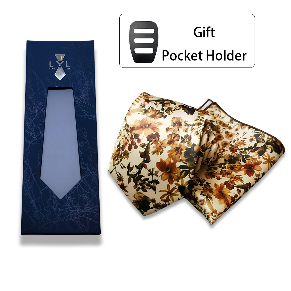 طقم مربع للجيب مطبوع عليه زهور مع صندوق للرجال هدية بدلة عصرية إكسسوارات رسمية وشاح مربع كاجوال