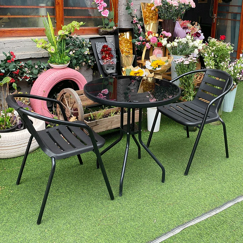 Outdoor tables and chairs, balcony three-piece waterproof and sunscreen open-air leisure chair, creative tea table outside