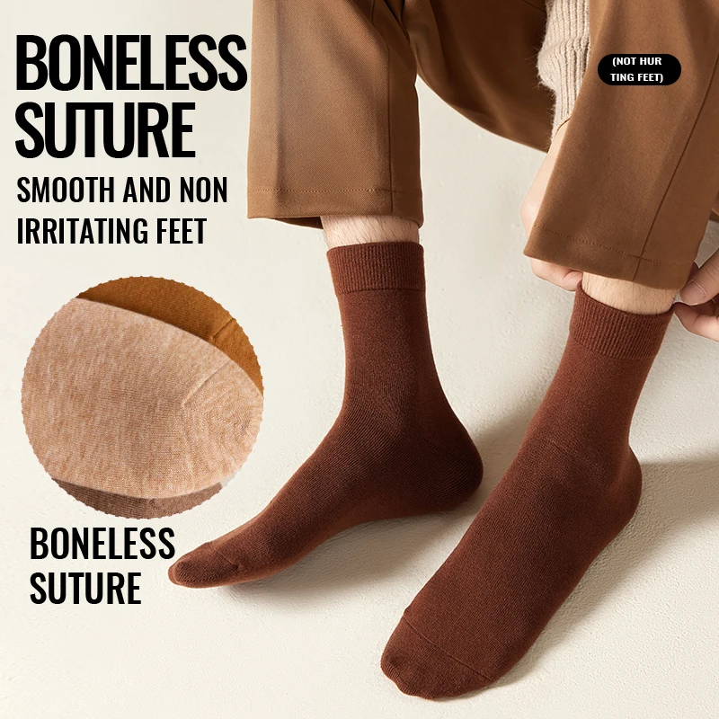 MiiOW Merino Wool Socks Men Winter Cashmere Snow Sock Thicken Heated Cold Resistant Boots Retro Brown Warm Towel Business Socks