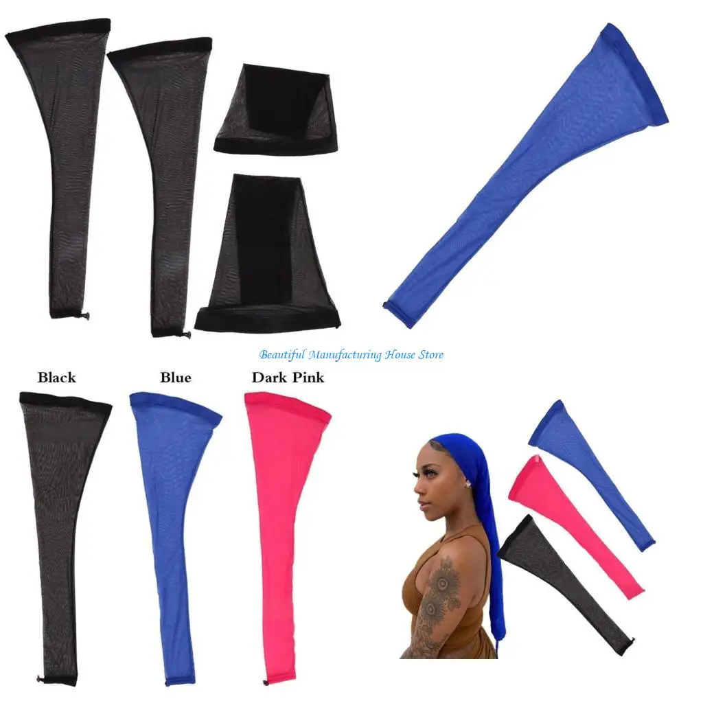 E56A Long Sleeve Hair Net Dreadlock Design Stretchy Polyester 3 Colors Option Fashionable Party Essential