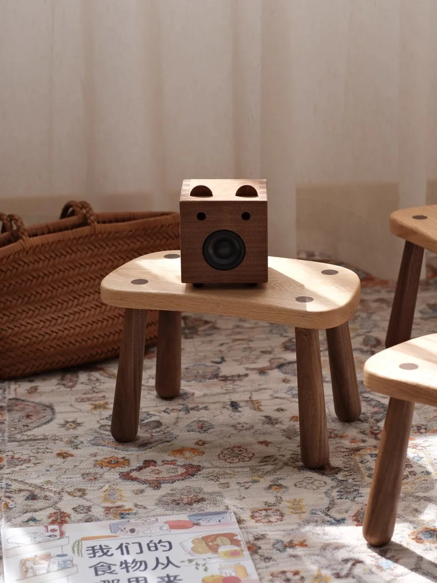 Retro Nostalgia Living Room Small Bench North America Black Walnut Wood Solid Wood Creativity Children Change Shoes Small Stool