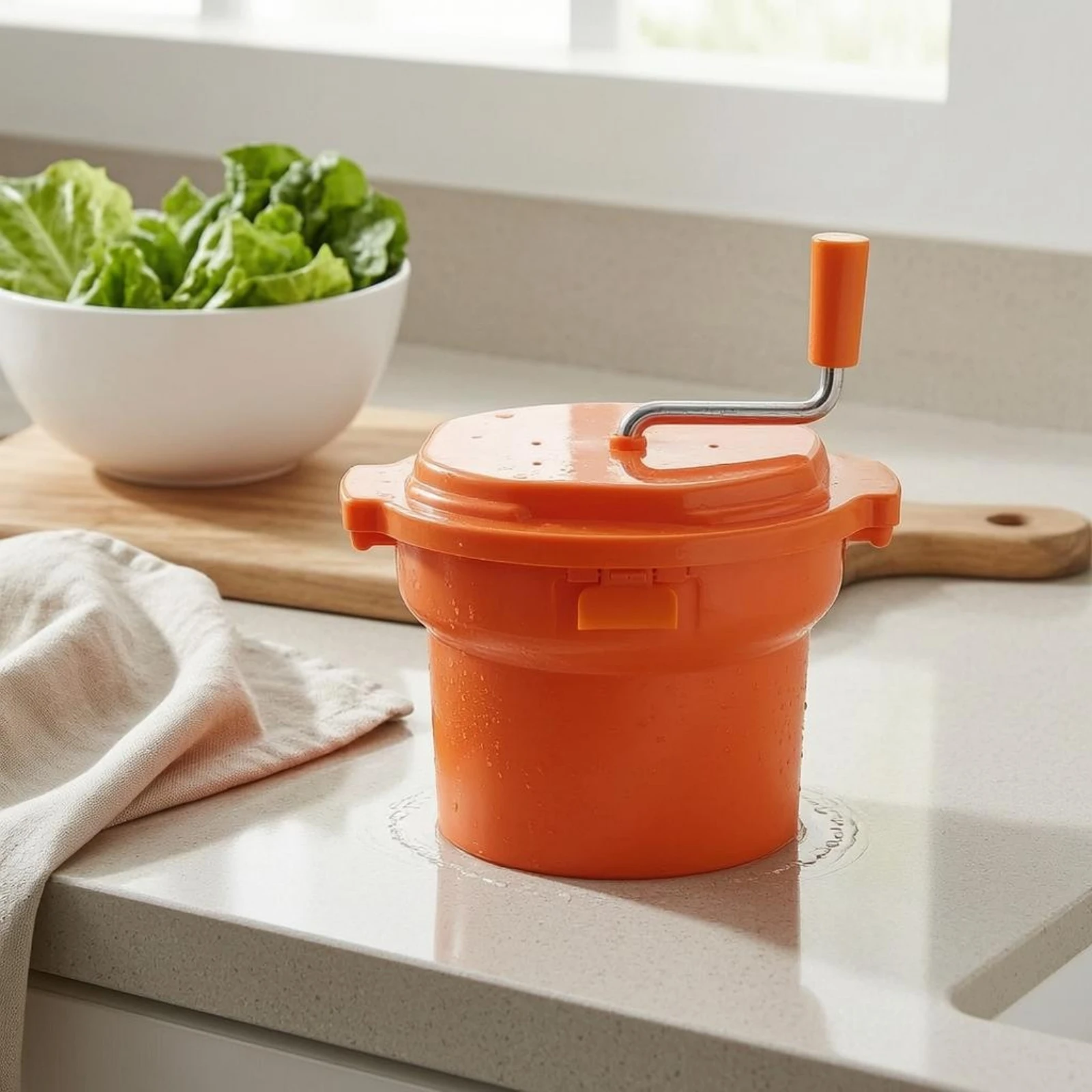 

Salad Dryer Fitted Lid Manual Salad Dryer Hand Crank Vegetable Dryer Side Handles Kitchen Gadget Centrifugal