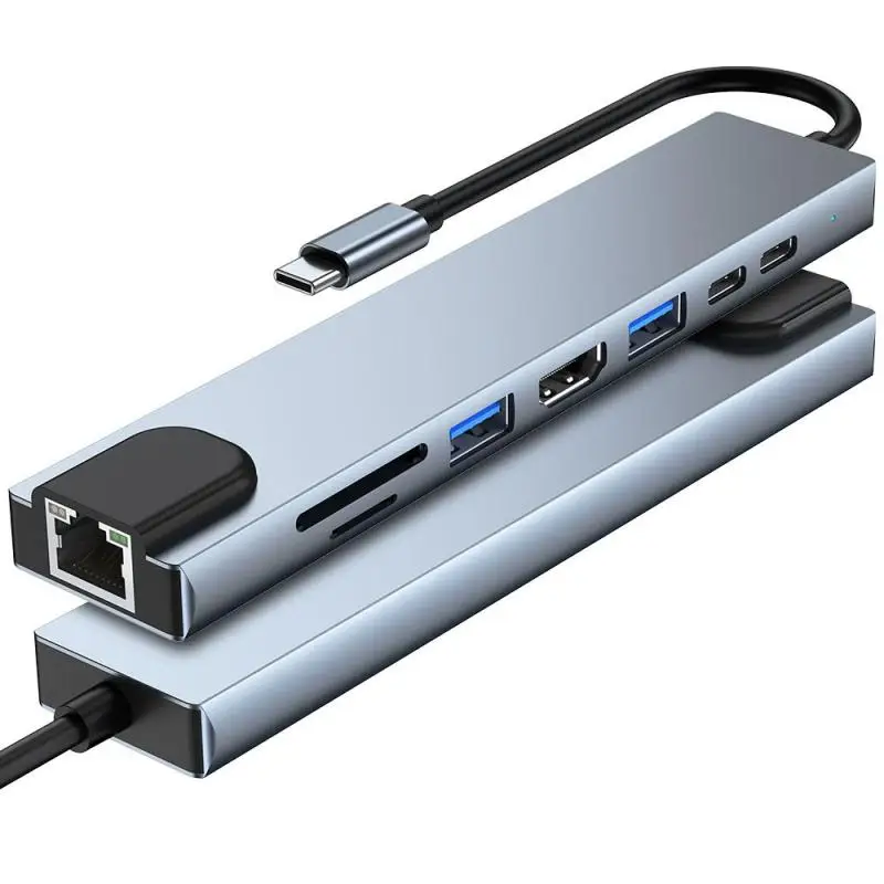 

8-in-1 USB-C Docking Station USB 3.0 PD Hub With Charging Ethernet HDMI 4K TF/SD Card Reader for MacBook and Other Devices
