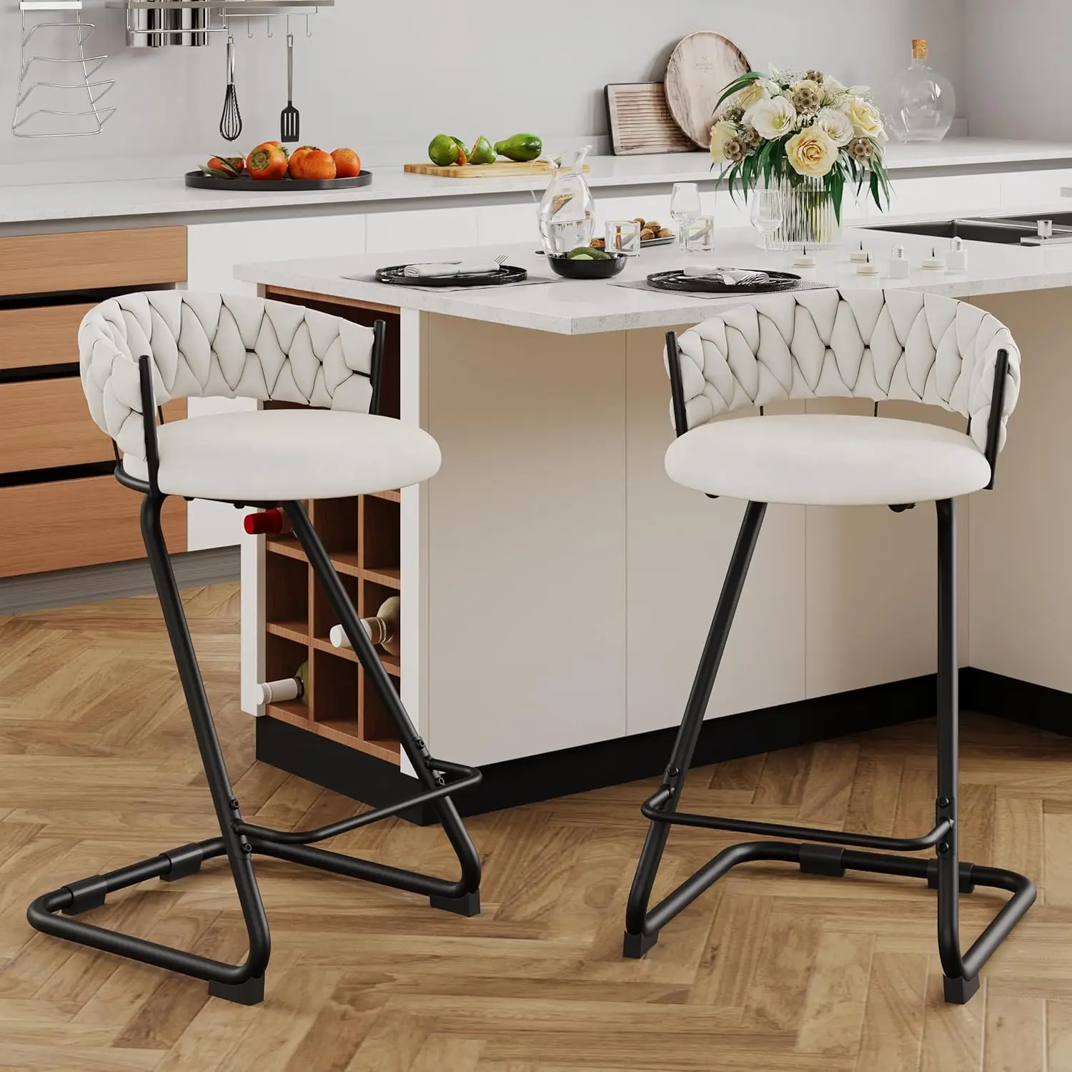 

Набор из 2 барных стульев из вельвета, 30 дюймов, с обивкой, высота до столешницы, со спинкой, для кухонного острова