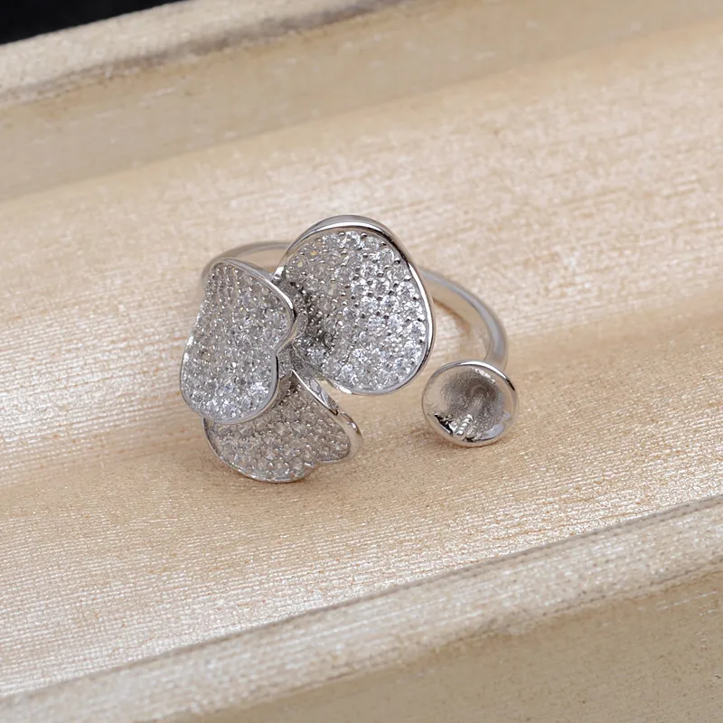 Flower 925 Sterling Silver Pendant Ring Earrings Set Base Mounts Findings Mounting Jewelry Set Parts Fittings for 9-12mm Pearls