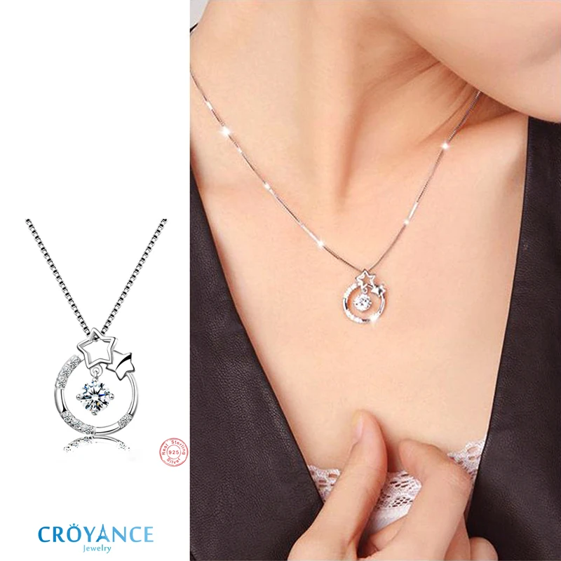 925 Sterling Silver Can Dance Zircon Pendant Necklaces Fine Round Star Rhinestone Design Fashion Women Jewelry Birthday Gift