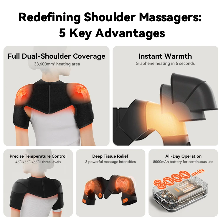 Women's Shoulder Heated Graphene Far-Infrared Vibrating Massager 9 Modes 3-Level Vibration Heating Wireless Remote Shoulder