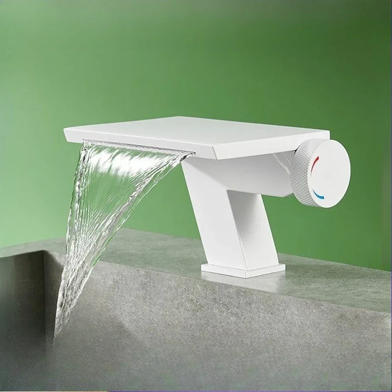 white Bathroom Sink Faucet New Design Waterfall Basin Faucets Washbasin Hot Cold Mixer Vanity Single Hole Water Taps gold